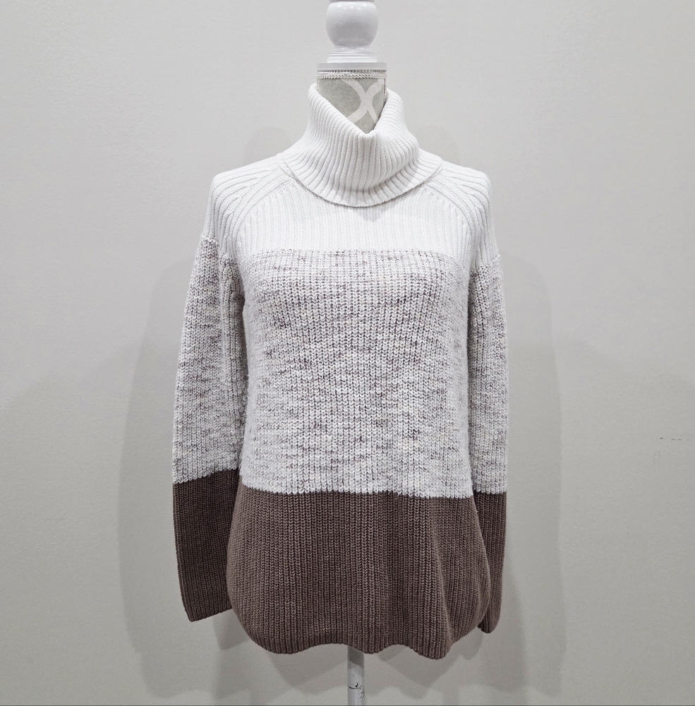 Elegant Two-Tone Turtleneck Sweater